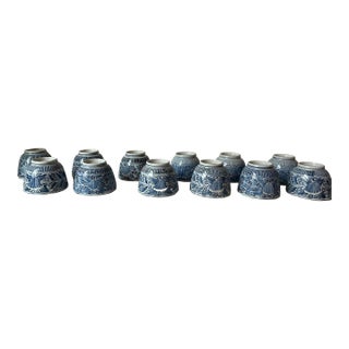 Antique Japanese Blue and White Teacups - Set/Collection of 12 - For Sale
