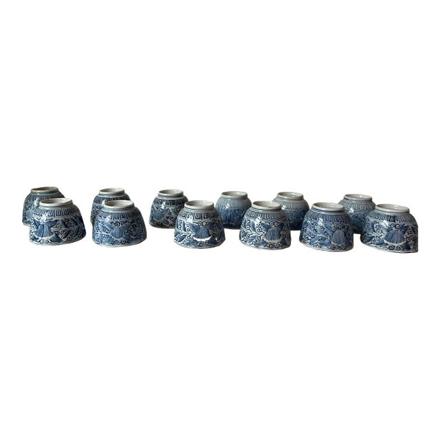 Antique Japanese Blue and White Teacups - Set/Collection of 12 - For Sale