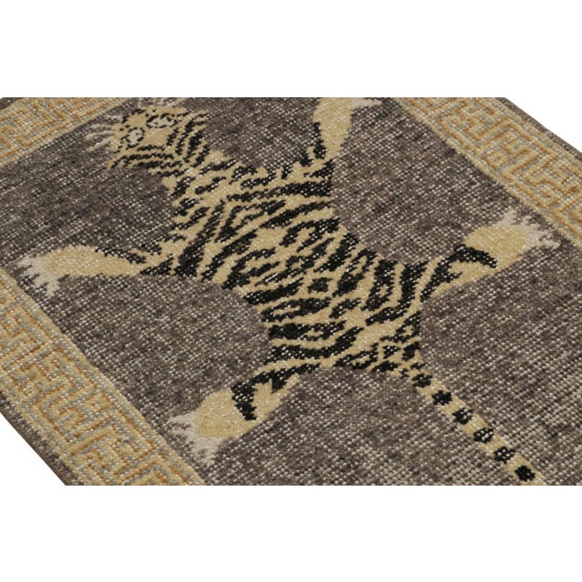 Rug & Kilim Rug & Kilim’s Modern Tiger Skin Accent Pictorial Rug in Gray, Beige and Black For Sale - Image 4 of 7