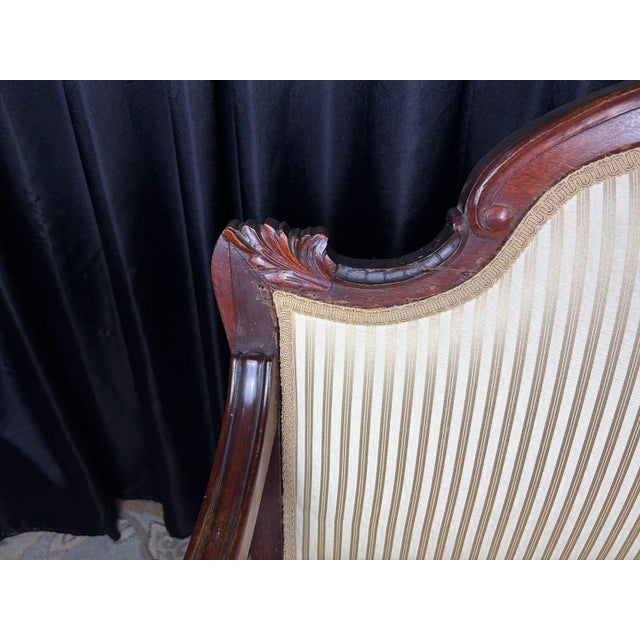 Late 19th Century Victorian Carved Mahogany Settee in Shimmering Cream & Gold Ball and Claw Feet For Sale - Image 11 of 13