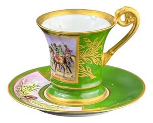 Antique French Hand-Painted Porcelain Cup and Saucer from Befos, 1800s, Set of 2