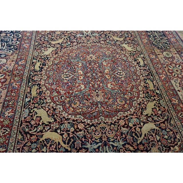 1890s Fine Floral Medallion Design Signed Late 19th Khorassan Moud Knotted Rug For Sale - Image 4 of 6