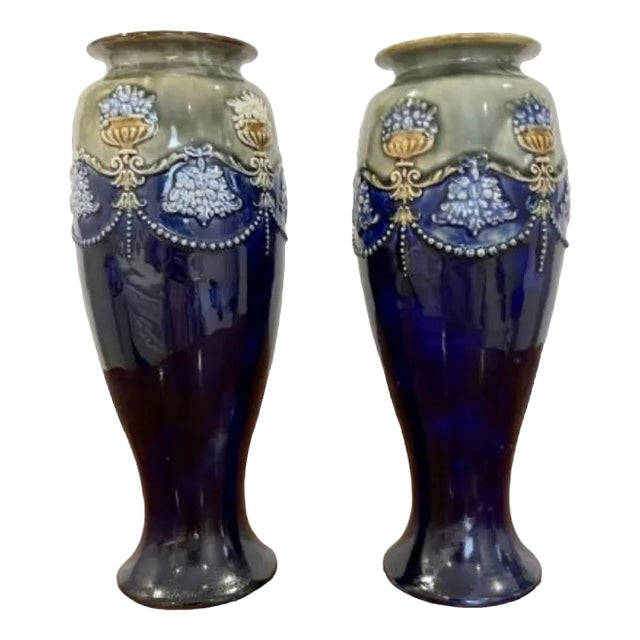 Victorian Vases from Royal Doulton, 1880s, Set of 2 For Sale