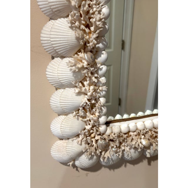 Vintage Handmade Coral and Scallop Shell Encrusted Wall Mirror For Sale In Philadelphia - Image 6 of 6