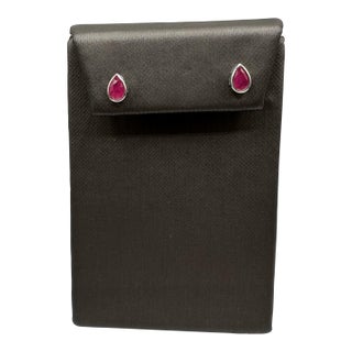 Bezel Set Ruby Studs in 14kt White Gold – 6x4mm Pear-Shaped Rubies, Push Backs, A Pair For Sale