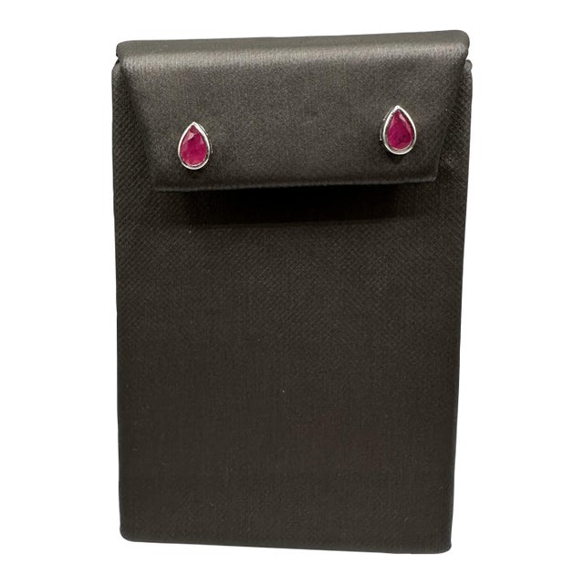 Bezel Set Ruby Studs in 14kt White Gold – 6x4mm Pear-Shaped Rubies, Push Backs, A Pair For Sale