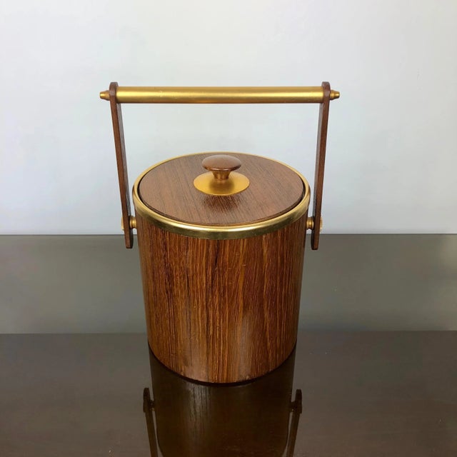 Gold Metal & Teak Ice Bucket Holder, Italy, 1960s For Sale - Image 13 of 14