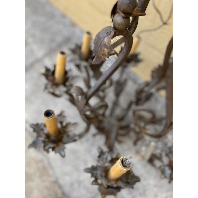 Late 20th Century Wrought Iron Oxidized Tin Electrified Candelabra Chandelier For Sale - Image 4 of 10