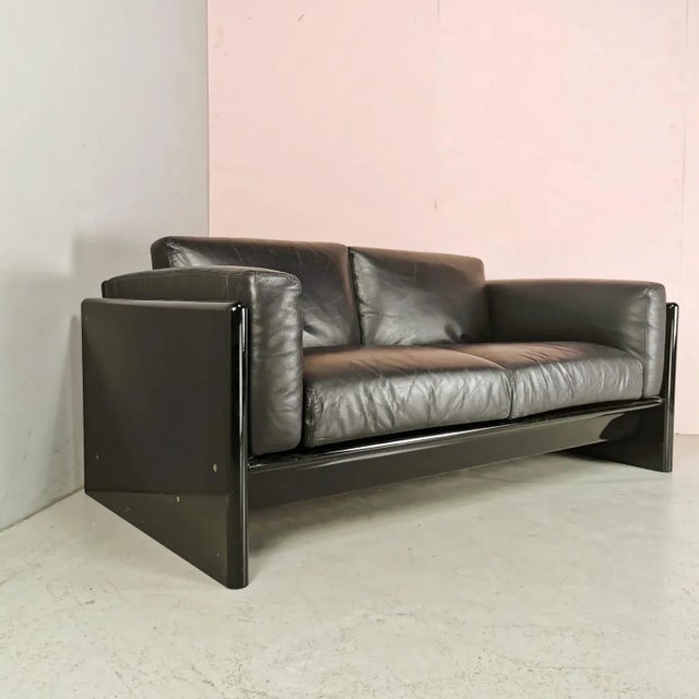 Mid-Century Modern 2-Seater Sofa in Black Leather by Gavina for Studio Simon, 1970s For Sale - Image 3 of 10