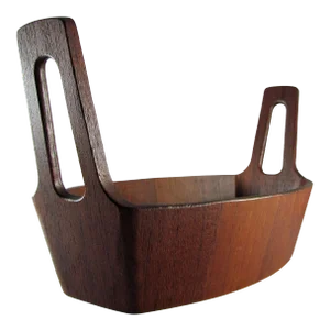 1960s Anri Form Italy Teak Wood Canoe Viking Salad Serving Bowl
