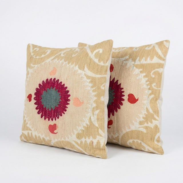 Mid-Century Modern Tashkent Suzani Bedding Pillow Cover 27'' X 24'' - Set of Two For Sale - Image 3 of 4