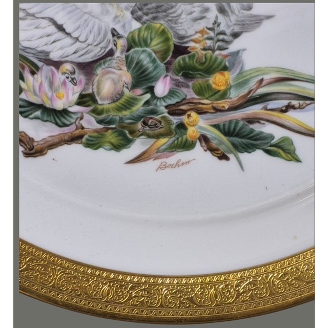 American Vintage 1972 Edward Marshall Boehm Birds of Peace Mute Swans Gilded Platter For Sale - Image 3 of 8