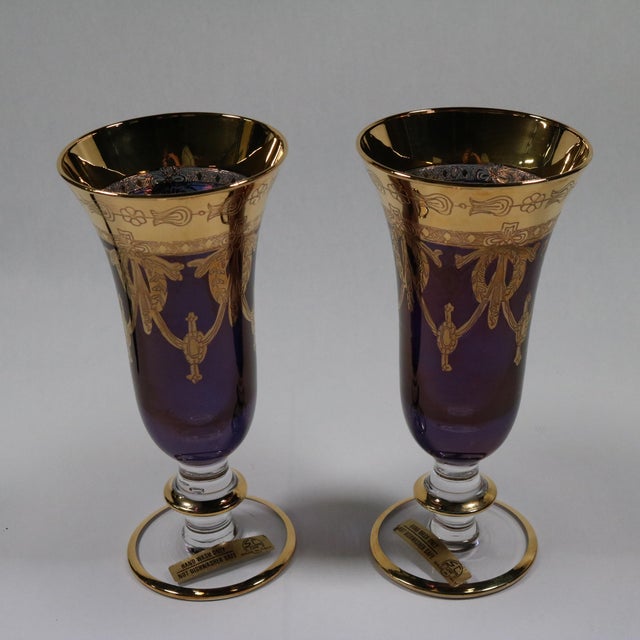 Vintage Amethyst Arte Italica Gold Etched Rim Iced Tea Glasses - Set of 2 For Sale - Image 4 of 11