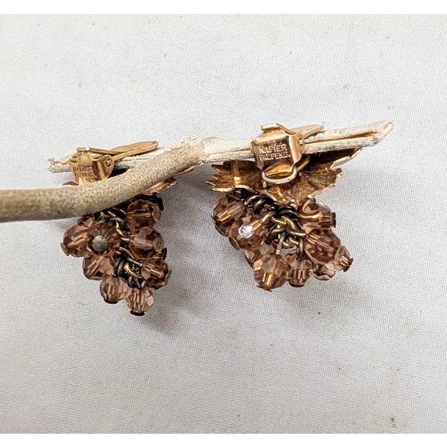 Vintage 1960s Signed Napier Goldtone Faux-Topaz Grape Cluster Dangle Clip Earrings-2 Pieces For Sale - Image 9 of 9