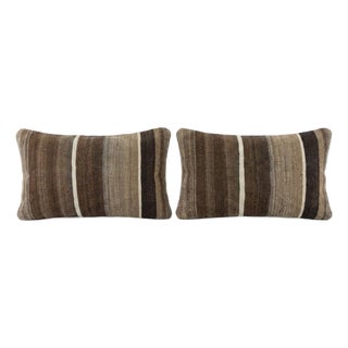 Striped Kilim Lumbar Pillow Cover 11'' X 20'' - Set of Two For Sale