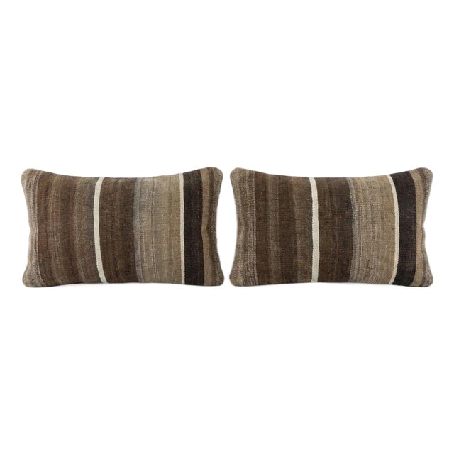 Striped Kilim Lumbar Pillow Cover 11'' X 20'' - Set of Two For Sale