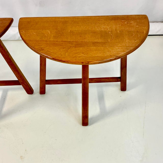 1940s Vintage Danish Brutalist Folk Art Boho Chic Half Moon Teak Side Tables - A Pair For Sale - Image 11 of 15