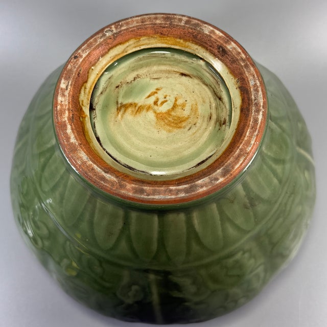 Chinese Celadon Lidded Jar, Carved Floral Collectible Decor Vessel For Sale - Image 6 of 6