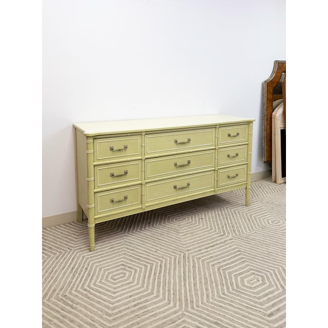 Late 20th Century Henry Link Bali Hai 9 Drawer Dresser Green W/ Mirror Regency Vintage For Sale - Image 9 of 18