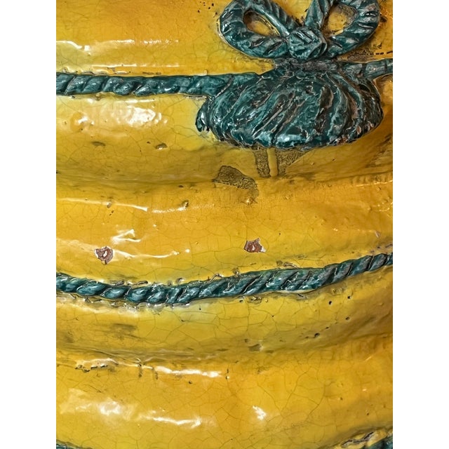 Vintage Italian Majolica Trompe L’Oeil Lemon Yellow Garden Seat Stool For Sale - Image 14 of 17
