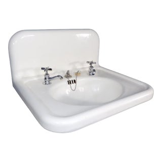 Vintage "Standard" High-Back Porcelain & Cast Iron Sink With Cast Iron Mounting Bracket For Sale