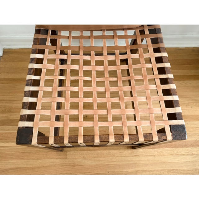 Vintage Woven Leather and Wood Counter Stool For Sale - Image 13 of 16