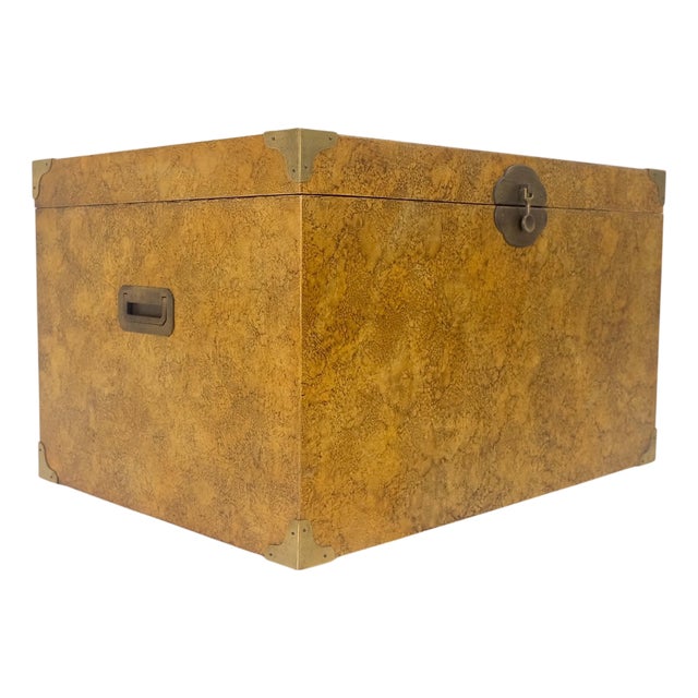 Faux Tortoise Finish Hand Painted Decorated Campaign Style Trunk Box MINT For Sale