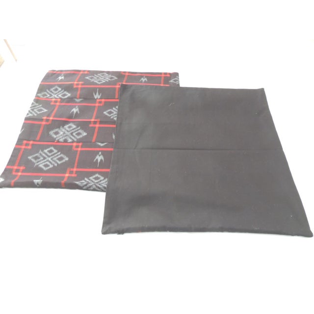 2010s Red & Black Cotton Ikat Pattern Woven Bolster Pillows Covers - Set of 2 For Sale - Image 5 of 5