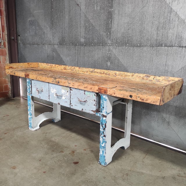 Rustic Industrial Workbench in Metal For Sale - Image 3 of 12