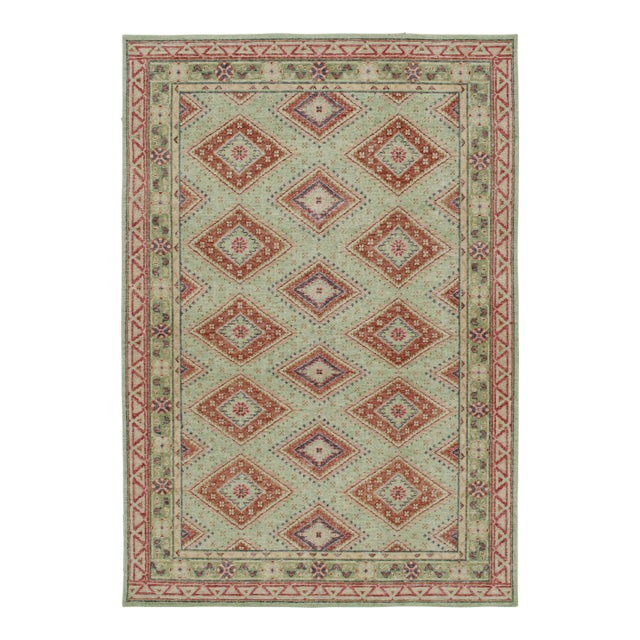 Rug & Kilim’s Diamond Play Rug in Mint and Rust, 5x7 For Sale