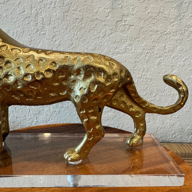 Brass Cheetah Sculptures on Lucite Bases For Sale In Tampa - Image 6 of 10
