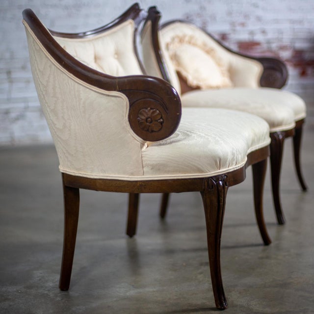 Wood Early to Mid-20th Century French Rococo Style Asymmetrical Ladies Parlor Chairs With Walnut Frames For Sale - Image 7 of 12