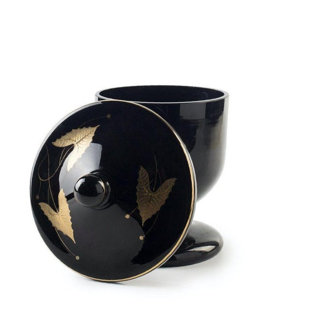 Mid-20th Century Glossy Black Glass Urn with Floral Motif, Germany For Sale - Image 3 of 5
