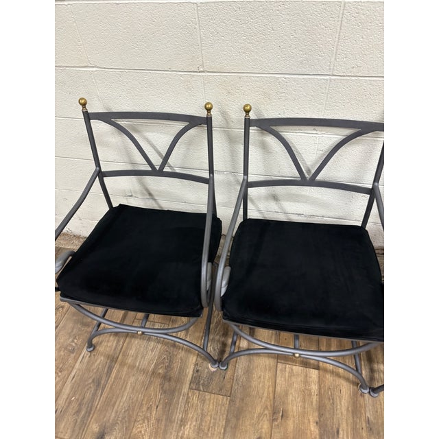 Italian Vintage Iron & Brass Curule Italian Savonarola Dante Style Saddle Dining Chairs For Sale - Image 3 of 11