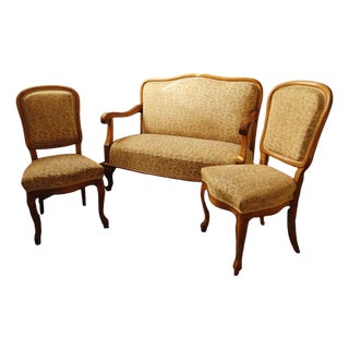 Vintage Salon Sofa Set with Floral Upholstery, 1920s, Set of 3 For Sale