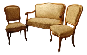 Vintage Salon Sofa Set with Floral Upholstery, 1920s, Set of 3