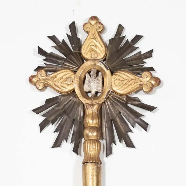Gold 1 French Baroque Style Hand Carved Giltwood Processional Cross For Sale - Image 8 of 13