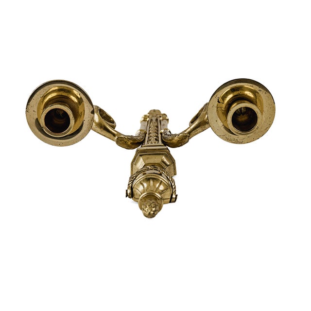 Metal French Neoclassical Style Bronze/Brass Two-Arm Wall Sconces Set of 2 For Sale - Image 7 of 15