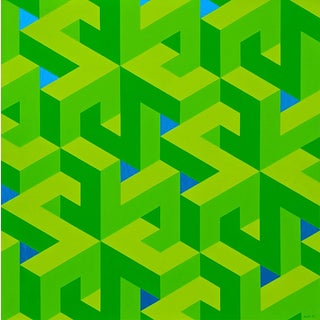 Austin Magruder Contemporary Lime Green & Blue Colorful Tessellated Geometric Abstract Painting, 2024 For Sale