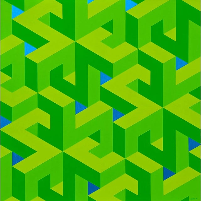 Austin Magruder Contemporary Lime Green & Blue Colorful Tessellated Geometric Abstract Painting, 2024 For Sale
