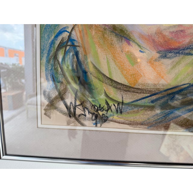1990's Vintage Expressionist Woman Portrait Oil Pastel on Paper, Signed & Framed For Sale - Image 10 of 12