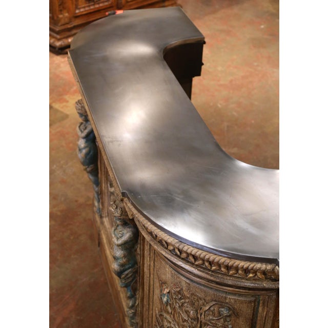 Renaissance Early 19th Century French Renaissance Carved Oak Dry Bar With Tole Top For Sale - Image 3 of 14
