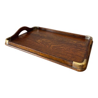 Antique English Oak and Brass Edwardian Serving Tray For Sale