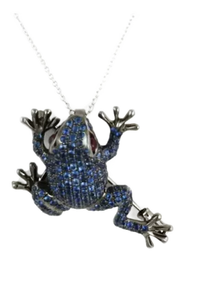 Sapphire & Ruby 18k White Gold Frog Brooch/Necklace