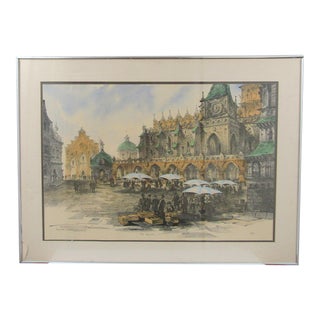 1980s Anatole Krasnyansky Seriolithograph the Vrotslav Signed Hand Watercolored Print, Framed For Sale