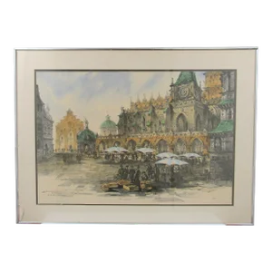1980s Anatole Krasnyansky Seriolithograph the Vrotslav Signed Hand Watercolored Print, Framed