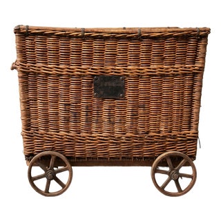 20th Century French SCNF Basket on Cast Iron Wheels, 1920s For Sale