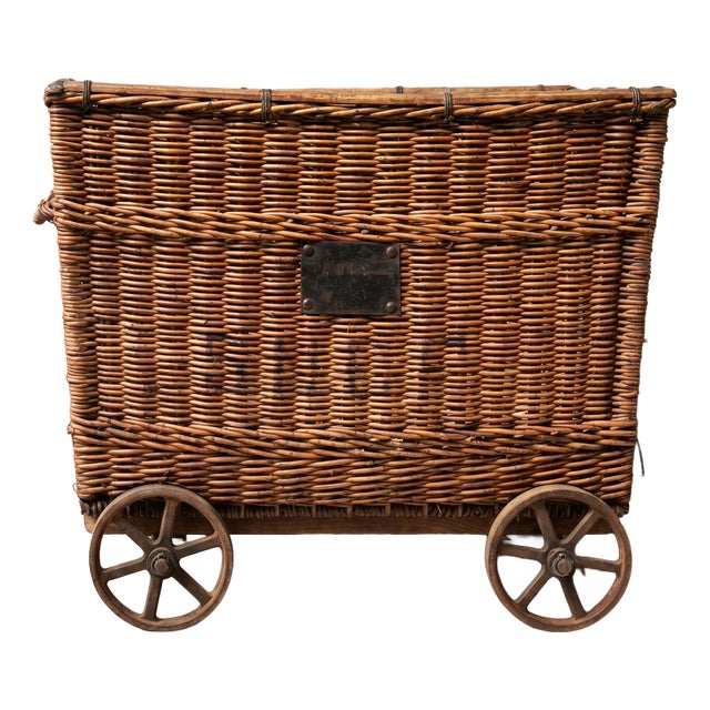 20th Century French SCNF Basket on Cast Iron Wheels, 1920s For Sale
