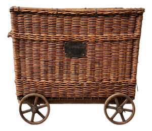 20th Century French SCNF Basket on Cast Iron Wheels, 1920s