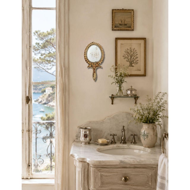 French Early 20th Century French Seaside Souvenir Shell Hand Mirror For Sale - Image 3 of 4
